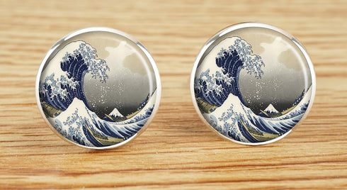 Custom Classic Jewelry Tuxedo Shirt Sliver Cufflinks Men's Unique Business Wedding Gifts (Hokusai The Great Wave)...