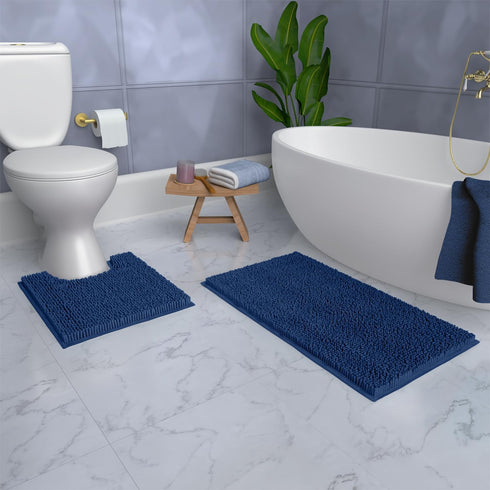 Bathroom Rugs Sets 2 Piece, Luxury Chenille Bath Mat Set, Soft Plush Anti-Slip Bath Rug + U-Shaped Toilet Mat. Microfiber Shaggy Carpet, Super Abs...