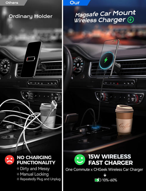 Magsafe Car Mount Charger, 15W Fast Charging LED Magnetic Wireless Car Charger, Air Vent Phone Holders for Your Car Magsafe Car Phone Holder for i...