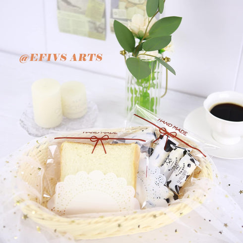 200pcs 5.5x5.5in Lovely Lace Bowknot Clear Biscuit Roasting Treat Present DIY Plastic Candy Individual Wrappers Self Adhesive OPP Cookie Bakery De...
