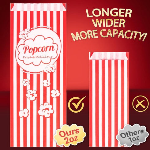 50 Popcorn Bags Individual Servings - 2oz Disposable Food Paper Popcorn Bags Party Pop Corn Sleeves Bulk Carnival Halloween Snack Packs Gift Favor...