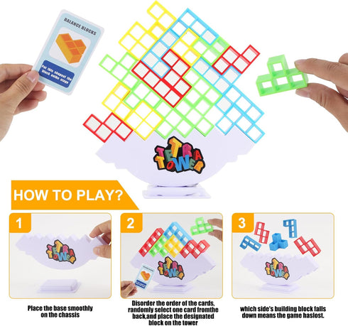 48 Pcs Tetra Tower Game, Building Balance Blocks Board Game, Team Tower Game for Kids & Adults, Family Game for 2+ Players, Board Game for Family ...