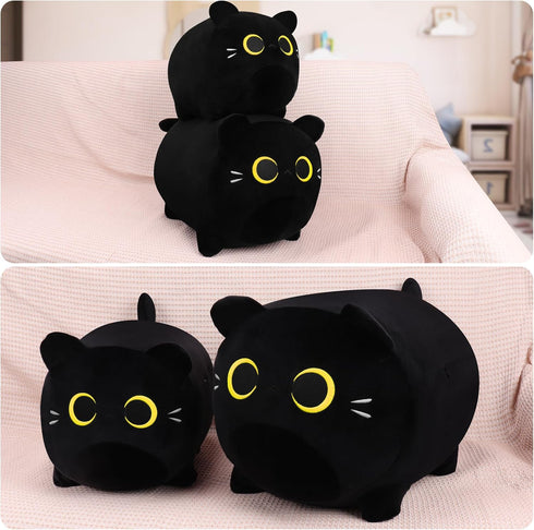 Black Cat Plush Pillows-16'' Black Cat Plushies, Gold Eyes Black Cat Plush, Cat Anime Plush Cute Plush Cat Plushie Stuffed Cat Stuffed Animals, So...