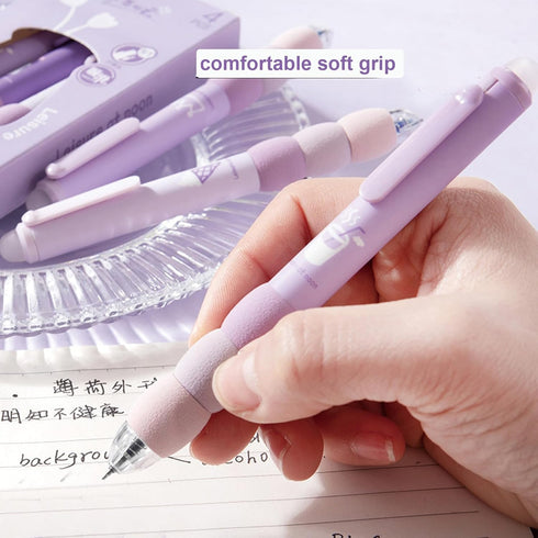 4 Pcs Erasable Gel Pens Cartoon Retractable Cute Purple Pens Soft Grip Pens 0.5mm Black Ink Pen Office School Pens Women Girls Boys Pens (Black In...