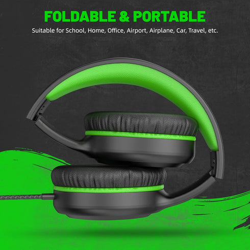 Green Wired Headphones for Boys Portable On Ear Youth Headphones for School Airplane Travel Lightweight Portable Compatible with Pad Computer Lapt...
