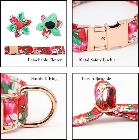 DALUZ Girl Dog Collar with Flower, Adjustable Soft Comfy Floral Dog Collar for Small Medium Large Dogs, Stylish Small Pink Dog Collar with Metal S...