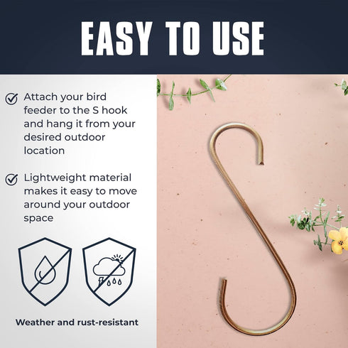 Monarch Abode 19048 S Hook for Hanging Hummingbird Feeders and Ant Guard Moat Trap Premium Heavy Gauge Hook Outdoor Decor for Garden Backyard Pati...