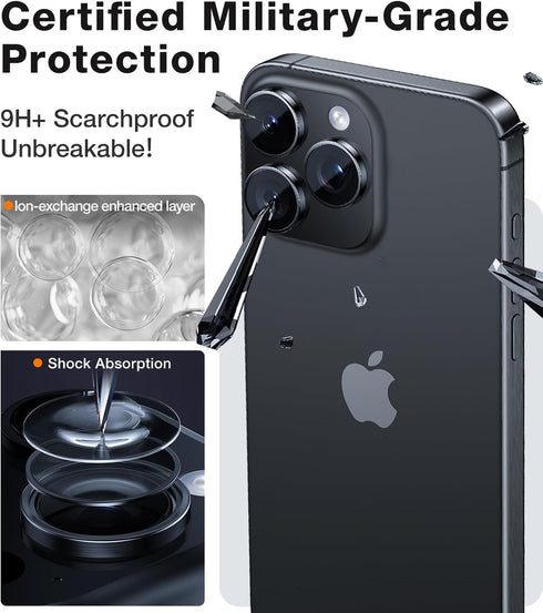 TORRAS Top-Notch LensGuard iPhone 15 Pro/iPhone 15 Pro Max Camera Lens Protector Aerospace Grade 9H Tempered Glass [1:1 Invisible Precision Fit & ...