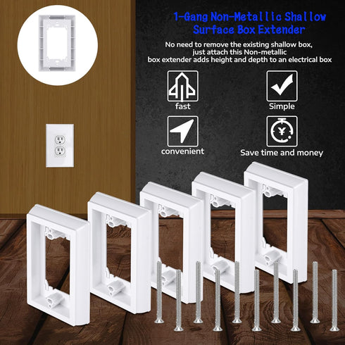 Kanayu 5 Pieces Electrical Box Extender Shallow Surface Box Extender Non Metallic Box Extender, 1 Gang, White...