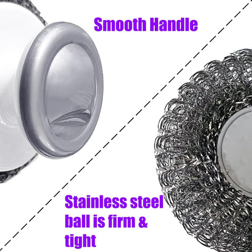 Stainless Steel Wool Scrubber with Handle, Heavy Duty Dish Scrubber, Steel Brush for Cleaning Pots, Pans, Grills, Sink (4 Pack)...