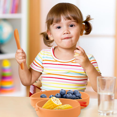 Powerful Suction Plates for Baby and Toddler,Baby Divided Plate,Thanksgiving Plates with Fork and Spoon,Duck Baby Plate Non-Slip,BPA Free,Microwav...