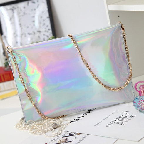 Shoulder Bag Fashion Women Holographic Envelope Clutch Handbag Chain Crossbody Bag Tote Purse...