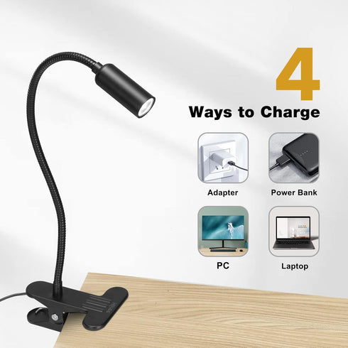 JHD Led Desk Lamp with Clamp - 10 Brightness Levels, 12" Flexible Gooseneck,Eye Protection USB Lamp - Suitable for Home Office, Reading, Bed Light...