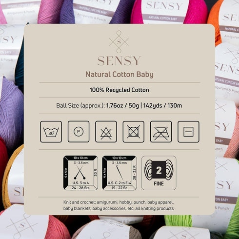 Sensy 100% Recycled Cotton Yarn for Amigurumi Knitting and Crochet, Macrame Yarn, Ideal for Blanket, Throws, Pillow, Baby Dolls Projects 4 Skeins ...
