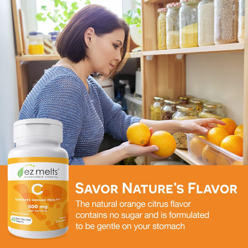 EZ Melts Dissolvable Vitamin C 500 mg, Sugar-Free, 1-Month Supply...