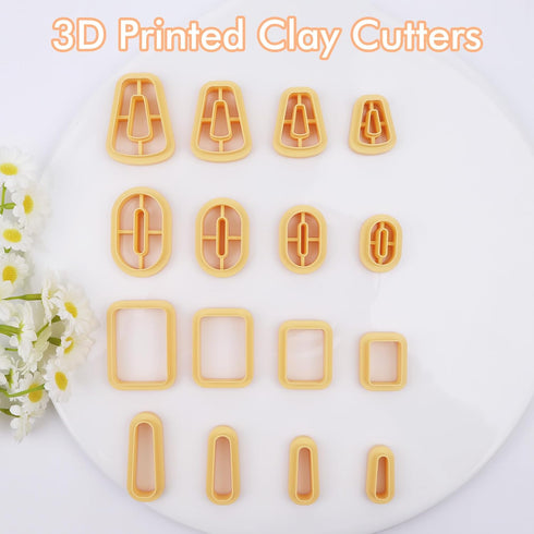 Puocaon Basic Clay Cutters Set - 16 Pcs Clay Cutters for Polymer Clay Earrings Making, Oval Rectangle Shape Clay Cutters, Dangle Earring Cutters f...