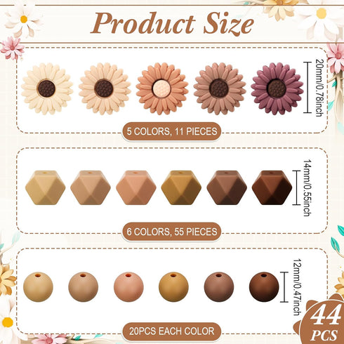 186 Pcs Silicone Beads Bulk Set 12mm Round Rubber Beads, 14mm Hexagon Silicone Beads, 23/20mm Daisy Flower Beads for Keychain Bracelet Necklace Je...