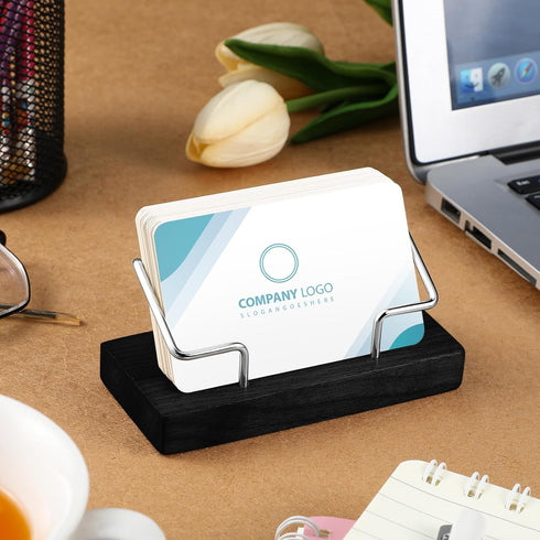 Amyhill 2 Pieces Wood Business Card Holder for Desk Wooden Business Card Display Stand Postcard Holder for Office Home Desktop(Stylish Style)...