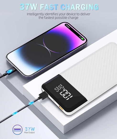 Portable Charger?10000mAh Power Bank with LED Digital Display?2 USB 1Type-C PD 37W 5V3A Qc3.0 Fast Charging Power Bank for Samsung Google Pixel LG...