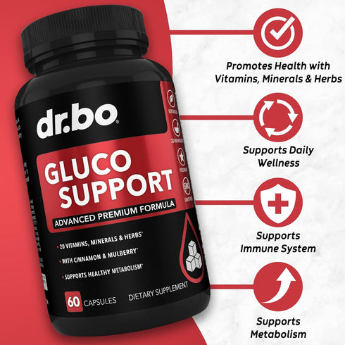 Gluco Support Supplement Capsules - Boost Metabolism Supplements, Vitamin Herbal Formula Pill - Ultra Balance Optimizer Vitamins, Chromium, Cinnam...