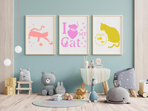 Cat Stencils for Painting Reusable Cat Butterfly Stencils Cat Letter Template Plastic Cat Moon Stencils for Painting on Canvas Wall Wood Burning C...