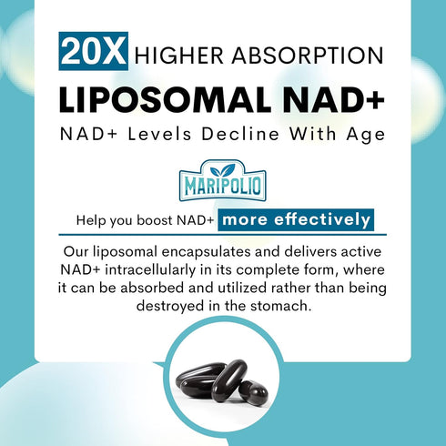 Liposomal NAD+ Supplement 1000 mg | Highest NAD Pontecy | Max Absorption | Pure NAD Supplement | Energy and DNA Repair, Aging Defense, Brain Funct...