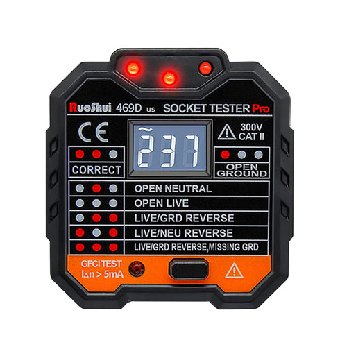 Outlet Tester Electrical GFCI Receptacle Detector with LCD Display, 50-250V Power Socket Tester, Circuit Polarity Voltage Detector, Plug Tester Br...