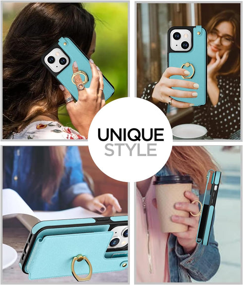 AICase Card Holder Case Compatible with iPhone 15 Plus, Wallet Phone case Protective Cover for Women with Ring Kickstand and 8 Credit Card Slots, ...