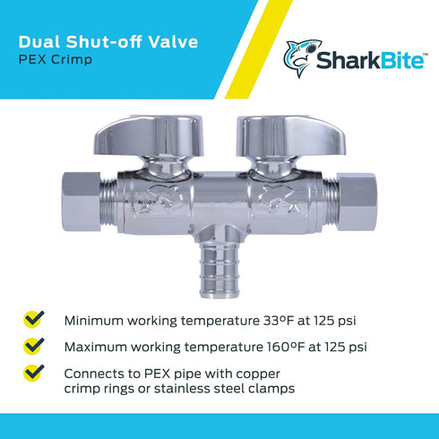 SharkBite Crimp Dual Shut Off Valve, Push to Connect Brass Plumbing Fitting, PEX, PE-RT, UCDS123838...