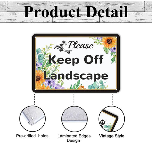 Please Keep Off Landscape Tin Sign, Colorful Flower Pattern Plaques Metal 12x8 Inches...
