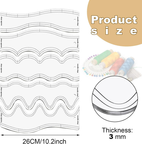 5 Pcs Quilting Ruler and Templates 10.24 Inches Waves Ruler Acrylic Quilting Templates for Machine Quilting Free Motion Quilting Stencils Waveleng...