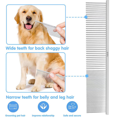 ROPO Dog Comb Tool for Removing Matted Fur - Pet Dematting Comb with Rounded Teeth and Non-Slip Grip Handle - Prevents Knots and Mats for Long and...