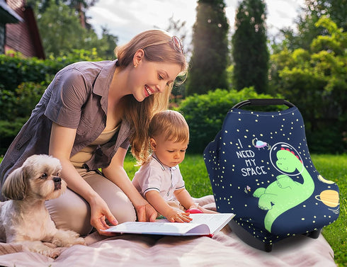 Metplus Car Seat Canopy Nursing Cover for Babies, Baby Carseat Cover Carrier Cover Breastfeeding Cover for Boys Girls, Soft Stretchy Breathable an...