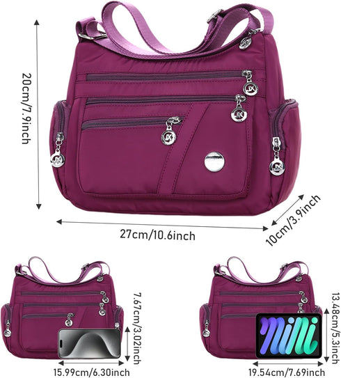 WITERY Nylon Crossboby Bags for Women - Waterproof Zipper Multi-Pocket Crossboby Purse Lightweight Shoulder Bag...