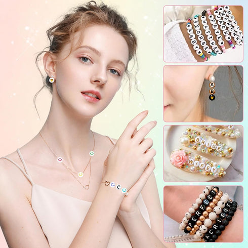 Amaney 1500 Pieces 6 Colors 4x7mm Round Acrylic Alphabet Letter Beads A-Z Mixed and Crystal Line for Jewelry Making...