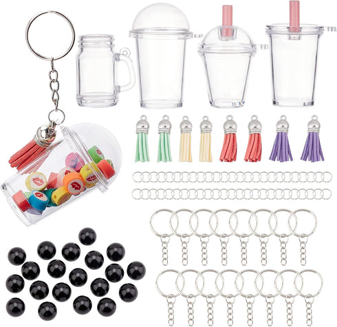 SUNNYCLUE 118Pcs Mini Cup Keychain making Kit Including Faux Suede Tassel Charms Milk Tea Cup Pendants Round Beads keyrings & Jump Rings Jewellery...