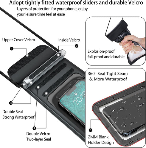 Waterproof Phone Pouch, Large Waterproof Phone Case, Universal Cell Phone Case Dry Bag, Compatible for iPhone, Samsung, All Smartphones Black...