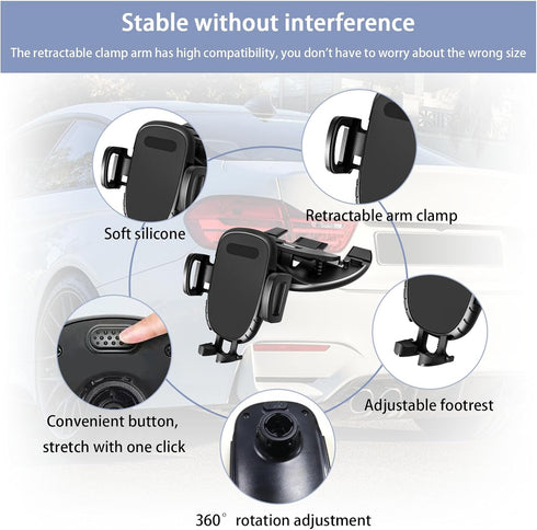 Car Phone Holder for CD Slot, 360 Degree Rotatable Auto Phone Mount, Universal Cellphone Holder with One Hand Operation Design, Vehicle CD Slot Ph...