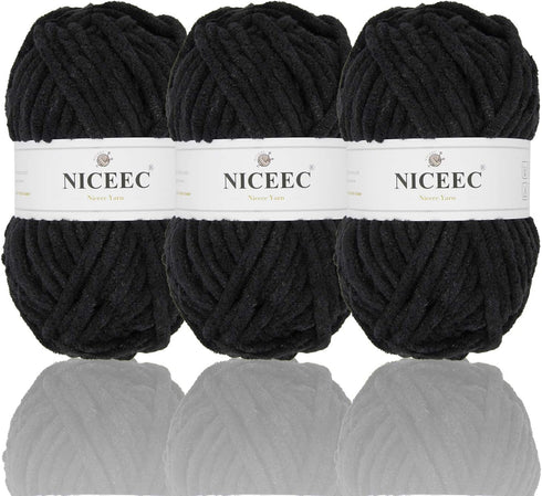 NICEEC 3 Skeins Sparkling Chenille Yarn Soft Yarn for Crochet Knitting Blanket Yarn DIY Craft Yarn for Blanket-Total Length 3×50m(3×55yds,100g×3) ...