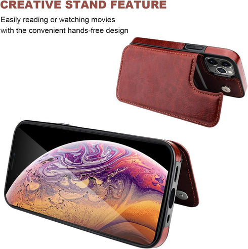 ONETOP Compatible with iPhone 12 Compatible with iPhone 12 Pro Wallet Case with Card Holder, PU Leather Kickstand Card Slots Case, Double Magnetic...