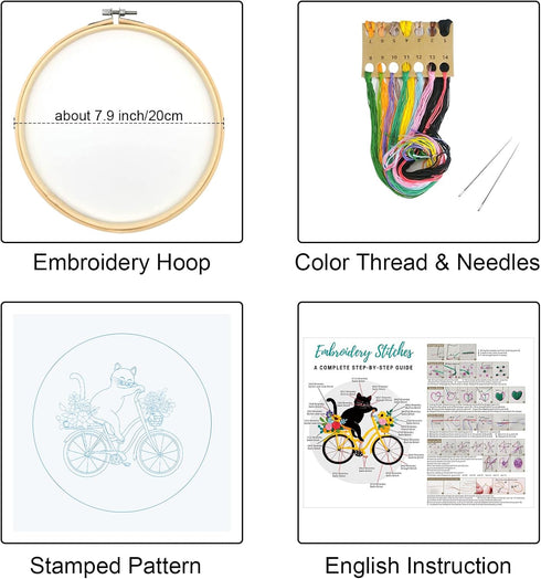 Louise Maelys Cute Cat Embroidery Kits for Beginners with Flower bike pattern,Adults Starter Cross Stitch Kit DIY Needlepoint Kits......