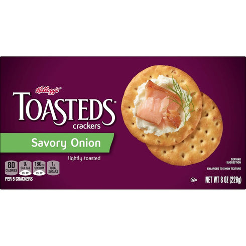Toasteds Crackers, Party Snacks, Lunch Snacks, Savory Onion, 8oz Box (1 Box)...