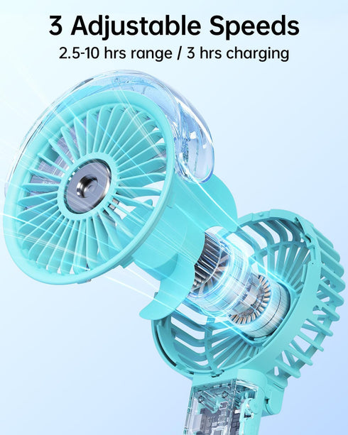 SWEETFULL Portable Misting Fan - 180° Foldable Handheld Personal Fan with Mist Spray, 3 Speeds, 30ml Water Tank, USB Rechargeable - Ideal for Trav...