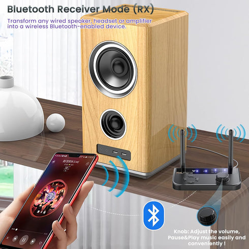 Bluetooth Transmitter Receiver, Long Range 2-in-1 Bluetooth 5.3 Audio Adapter for TV PC to 2 Wireless Headphones with Adjustable Volume, 3.5mm AUX...