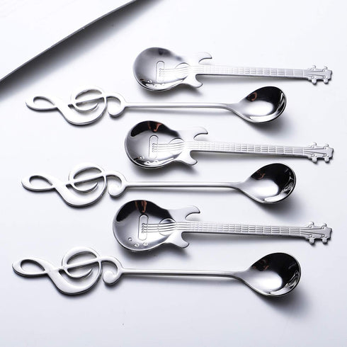 Music Note Spoons and Guitar Spoons Set 6-Pack Creative Cute Teaspoons 18/10 Stainless Steel Staff Musical Notation Shaped Coffee Spoons by IRONX ...