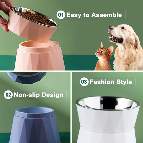 Elevated Cat Bowls, Raised Cat Bowls for Food and Water, Cat Food Bowls Beneficial for Digestion, Resonable Height for Cat, Whisker-Relief, Easy t...