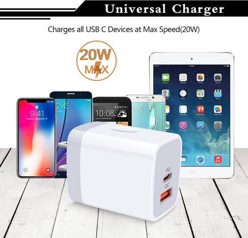 USB C Power Adapter,3Pack 20W 2 Port PD&QC 3.0 Type C Fast Charging Block Wall Charger Compatible for iPhone 16e 16 15 14 13 12 11 Pro Max,SE,iPad...