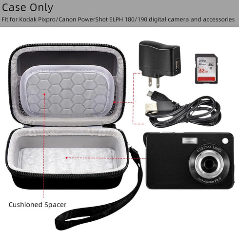 Carrying & Protective Case for Digital Camera Compatible with Kodak Pixpro/Canon PowerShot ELPH 180/190 / Sony DSCW800 / DSCW830, Camera Storage H...