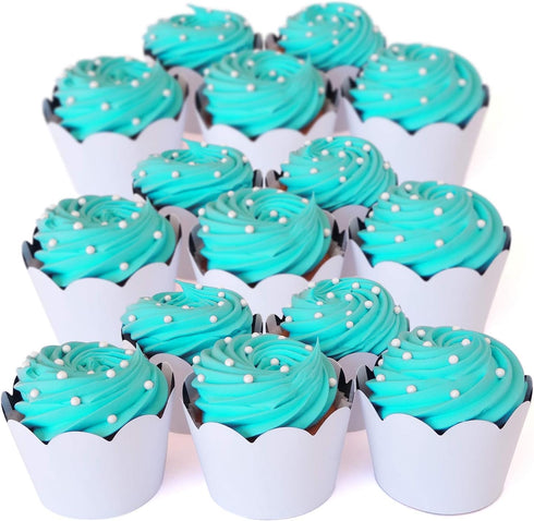 Black and White Striped Cupcake Wrappers, 50 Count - Reversible White Design, Scalloped Black and White Cupcake Wrappers for Parties and Events...