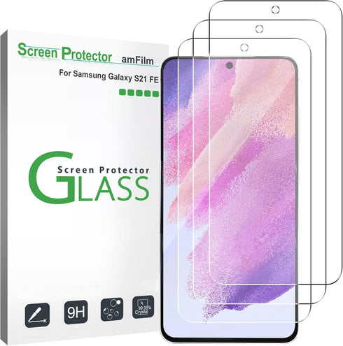 amFilm (3 Pack) Compatible with Samsung Galaxy S21 FE(Fan Edition 5G 2021) Tempered Glass Screen Protector with Easy Installation Kit, HD Clear, C...